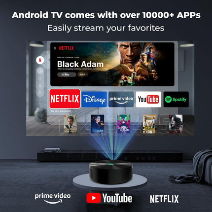 WZATCO Yuva Aura, Native 1080P, Auto Focus & Keystone, 4K Support, 10500 Lumens, 180" Screen | Android 9.0 with Netflix, Prime etc | WiFi 6 & BT | Dust Proof | HDMI ARC, Black