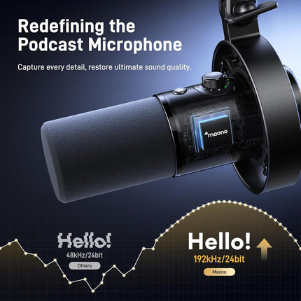 MAONO Dynamic Microphone for Podcast: PC Computer Gaming Mic USB-C & XLR with 192kHz/24bit for Podcasting Studio Recording Streaming Content Creation PD300XT Black