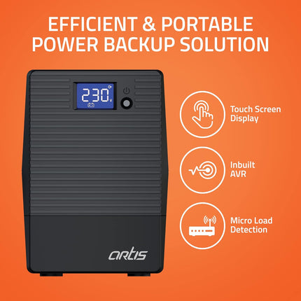 Artis 600VA LCD Touchscreen UPS for Personal Computers, Desktop PCs, Laptops, Routers, Networking Devices and Gaming Consoles - Unboxify