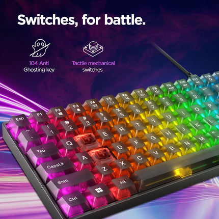 Lenovo Legion K510 Mini Pro Gaming Keyboard, 16.8 Million Colors RGB Per Key, Programmable |100% Anti Ghosting Mechanical switches |Customizable| USB 2.0 Interface |3 Yr Warranty | Black + Traslusent