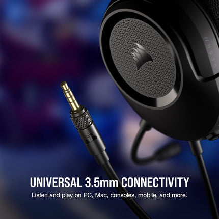 Corsair HS35 v2(Universal 3.5mm connectivity with PC,Xbox,PS, 50mm Audio Drivers,Floating Headband,Omni-Directional mic,On-Ear Volume Controls), Carbon