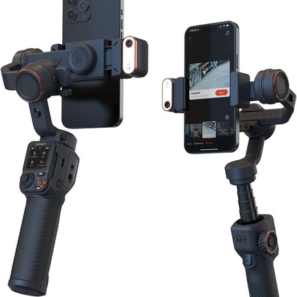 hohem Isteady M7 3 Axis Gimbal Stabilizer for iPhone and Smartphone W/AI Tracking,Detachable Touchscreen Remote,Extension Pole,Magnetic Fill Light for Video Recording, Black