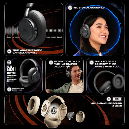 JBL New Live 780NC, Advanced Noise Cancellation 2.0 Wireless Headphones, Latest Technology (BT 6.0, Auracast, Hi-Res, LDAC, Spatial Sound, 6-mic, AI-Trained Algo) 80H Battery
