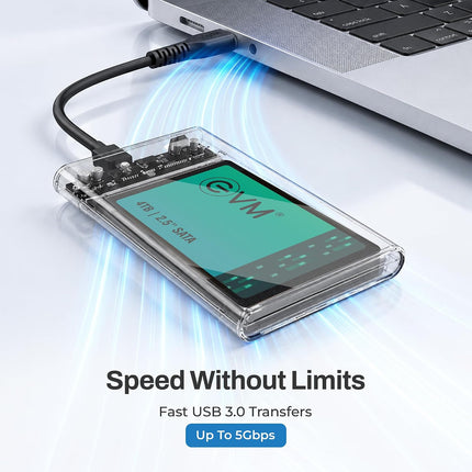 EVM 2.5" SATA SSD Casing USB 3.0 - Portable External Hard Drive/SSD Transparent Case Cover - Fast Transfer Speeds Upto 5Gbps, On-The-Go Storage & Data Backup (ESC-TP01)