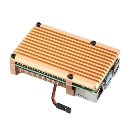 Raspberry Pi Robocraze Metal Case with Double Fan for 4 - Golden Colour