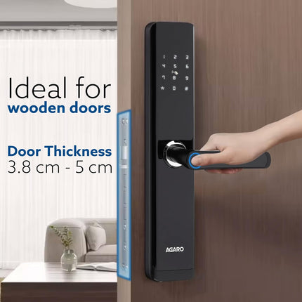AGARO Royal Smart Door Lock with Handle, Auto Lock, Unlock with Finger Print/RFID Card/PIN Access/App with Bluetooth/Manual Key Access, Digital Door Lock, Anti-Theft Lock, Home Safety, Black