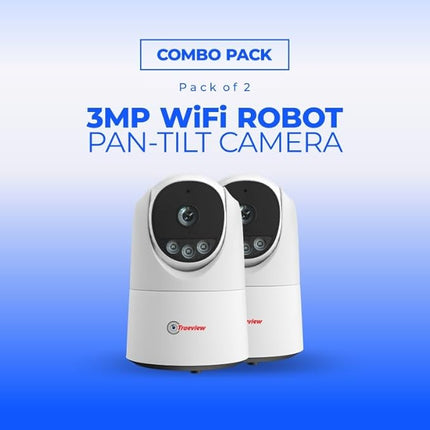 Trueview 3MP Smart Wi-Fi Robot Home Security Camera (Pack of 2) – 360° Pan-Tilt, All-Time Color Night Vision, Smart AI Motion Tracking, 2-Way Audio, BIS-ER (STQC Certified) T18296S