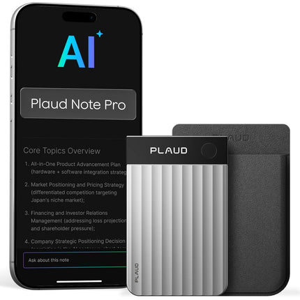 Plaud Note Pro AI Voice Recorder, AI Note Taker for in-Person/Online Meetings and Calls, Smart Transcription & Summarization, Clear Audio, Ultra-Slim Design, Secure Data, Case Included, Silver