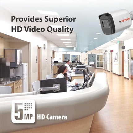 CP PLUS 5MP Outdoor Bullet CCTV Camera | 3.6mm Fixed Lens | Smart IR Night Vision 30M | Built-in Mic | 2D DNR | BLC | Analog 4-in-1 AHD/TVI/CVI/CVBS Output | HD Surveillance Camera | CP-URC-TC51PL3C