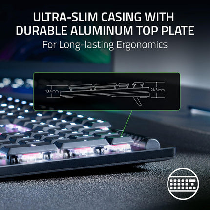 Razer Deathstalker V2 Gaming Keyboard: Low-Profile Optical Switches-Linear Red-Ultra-Durable Coated Keycaps-Durable Aluminum Top Plate-Multi-Function Roller And Media Button-Chroma Rgb,USB-C