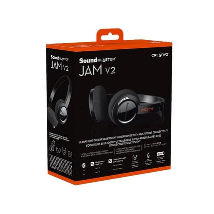 Creative Sound Blaster Jam V2 Ultralight Wireless Headset with Bt 5.0,USB-C,Aptx Low Latency,Aptx Hd,Multipoint Connectivity,Voice Detection,Noise Reduction&Up to 22 H of Wireless Playback,Over Ear