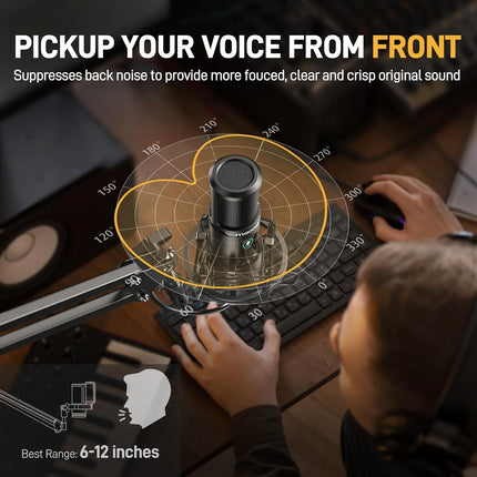 MAONO AU-PM421 Condenser USB Microphone, Professional Studio Recording Mic with 1-Touch Mute and Mic Gain Knob for PC, Singing, Podcast, Gaming, YouTube