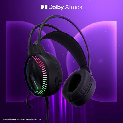 ZEBRONICS Blitz C Dolby Atmos Gaming Over Ear Wired Headphone, 50Mm Neodymium Drivers, Padded Headband, Lightweight & Comfortable, RGB Lights, Flexible Mic, Type-C Connector, Black - Unboxify