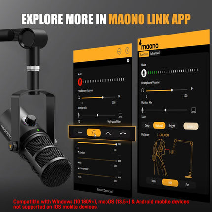 MAONO Dynamic Microphone, USB/XLR Podcast PC Microphone with Software, EQ,Tap-to-Mute, Headphone Jack, Gain Knob & Volume Control, Studio Mic for Broadcast, Recording, Streaming & Gaming PD400X Black