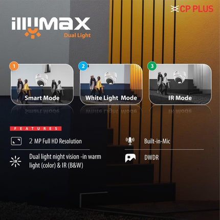 CP-Plus DC24PL3C-L 2.4MP HD Dual Light Hybrid Illumax Full Color-On-Motion IR Dome Security Camera | 3.6 mm Fixed Lens | Illumination Range of 30 Mtrs, IP67- CP-URC-DC24PL3C-L