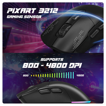 Cosmic Byte Raptor Dual Mode RGB Mouse, Pixart 3212 Sensor, Upto 4800 DPI, 10 Million Switches, 500Hz Polling Rate, Braided Cable, 11 RGB Effects, PTFE Mouse Feet (Black)