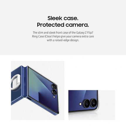 Samsung Galaxy Z Flip7 Ring Phone Case Clear, Protective Cover with Built-in Ring, Easy to Carry, Slim, Sleek, Transparent