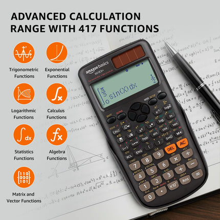 Amazon Basics 991ES Plus Scientific Calculator | 417 Functions | Four-Line Natural Display | Dual Power Solar & Battery | Engineering & Student Calculator | Black - Unboxify