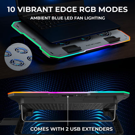 EvoFox Typhoon 2 Laptop Cooling Pad | 6 High-Speed Fans, RGB Lights, Adjustable Stand & Dual USB Ports, Premium Metal Laptop Cooler Pad for Gaming Laptops, Quiet Operation & Ergonomic Design (Blue)