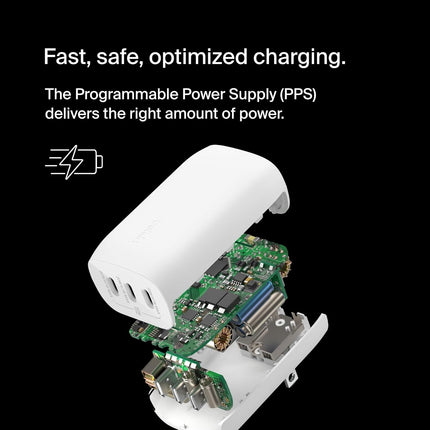 Belkin 67W (25W+20W+20W) 3-Port USB -C Wall Charger with PPS |Fast Charging Charger for iPhone 17, MacBook Pro, AirPods, Samsung Galaxy S25, Google Pixel 10, | 2 Years Warranty, White
