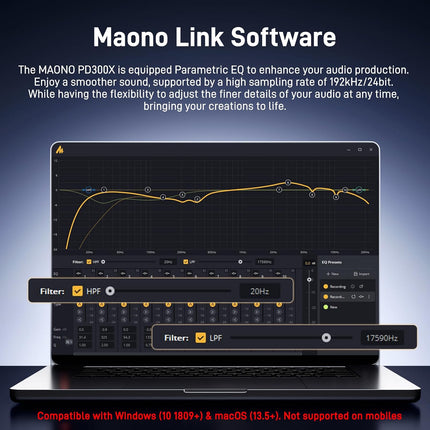 MAONO Dynamic Microphone for Podcast: PC Computer Gaming Mic USB-C & XLR with 192kHz/24bit for Podcasting Studio Recording Streaming Content Creation PD300XT Black