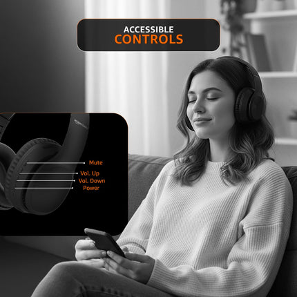 Amazon Basics Wireless Over Ear Headphones, Bluetooth 5.4, 40mm Drivers, 18H Playtime, Foldable Lightweight Design with Aux Support, Deep Bass & Mic, Black - Unboxify
