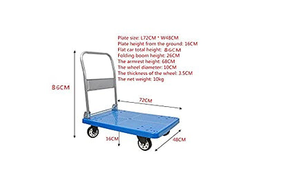 BIGAPPLE 150kg Capacity Plastic Foldable Platform Trolley for Heavy Weight/Material Handling Goods Trolley for Home, Office, Warehouse & Industries - 48cm x 72cm (4" Wheel/Blue) - Pack of 1