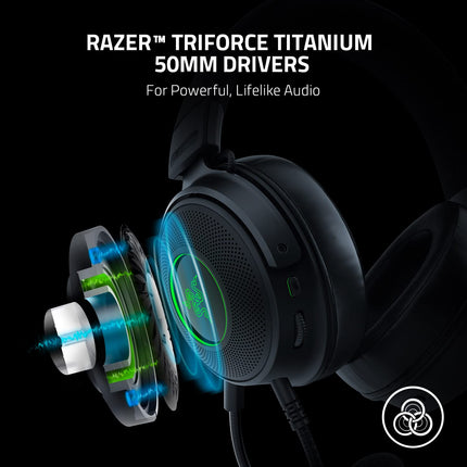 Razer Kraken V3 Hypersense Wired USB Gaming Over Ear Headset Haptic Technology: Triforce Titanium 50Mm Drivers - Detachable Mic - Rz04-03770100-R3M1, Black