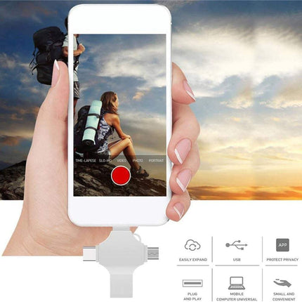 TECHNOVIEW Flash Drive 128GB 4 in 1 Pendrive with Light-ning, Micro USB, USB A, Type-C Interface Mini Hangable Pen Drive for iOS & Android Compatible with Phone, Pad, Android, PC and More Devices