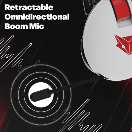 EvoFox Hyperion Gaming Headphones with Mic - White, 50mm Drivers, Immersive Surround Sound, Retractable Mic, Wired (3.5mm + Type-C), Inline Controls, Durable Build with Over Ear Swappable Ear Pads