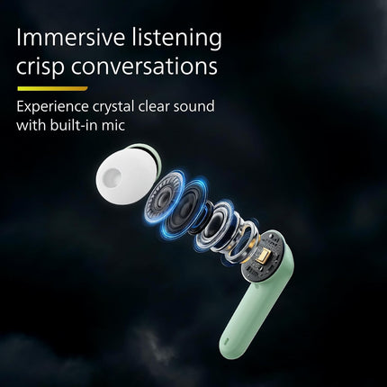 Philips TAT1269 Bluetooth Truly Wireless in Ear Earbuds with mic, 13mm Drivers, Bluetooth 5.4, 40H Playtime, IPX5, Fast Charging,Touch Controls, Voice Assistant, Mono Mode, LED Indicator(Frosty Green)