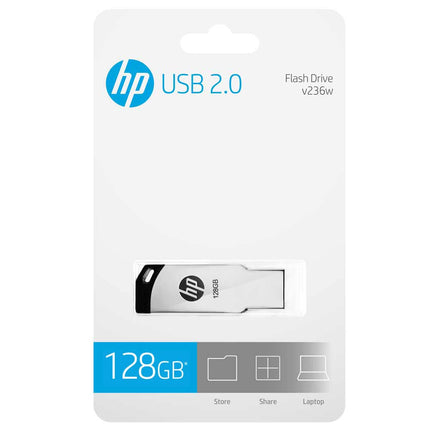 HP v236w 128GB USB 2.0 Flash Drive/Pen Drive, Metal Silver