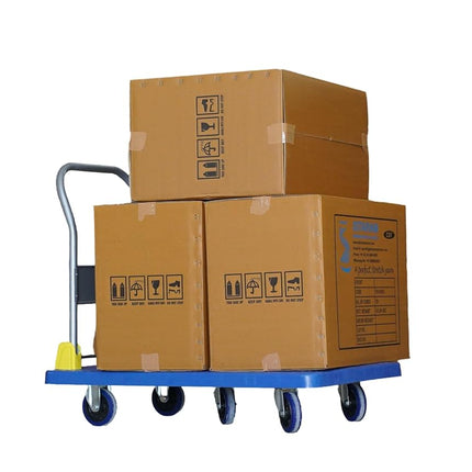 BIGAPPLE 600kg Capacity Plastic Foldable Platform Trolley for Heavy Weight/Material Handling Goods Trolley for Home, Office, Warehouse & Industries - 63cm x 105cm (5" Wheel/Blue) - PACK of 1