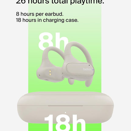 Belkin SoundForm ClearFit Open-Ear Wireless Earbuds, Lightweight Sport Earphones, Bluetooth Compatible w/Long-Lasting Comfort, IPX5 Waterproof for iPhone, Hiking, Biking, Running, & More - Sand