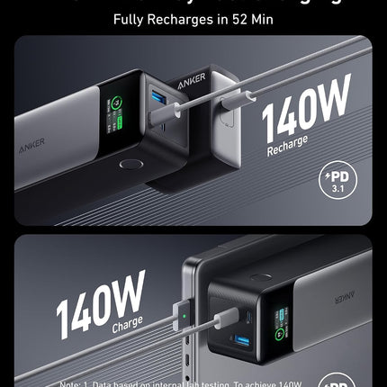 Anker 737 24,000 mAh Power BanK,3 Port Portable Charger, 140W Output, Digital Display, Compatible for iPhone 13 Series, Samsung, MacBook, Dell, AirPods, More Lithium Polymer, 24000 milliamp hour Grey, Black