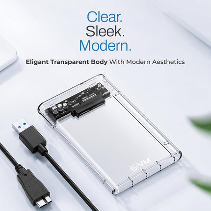 EVM 2.5" SATA SSD Casing USB 3.0 - Portable External Hard Drive/SSD Transparent Case Cover - Fast Transfer Speeds Upto 5Gbps, On-The-Go Storage & Data Backup (ESC-TP01)