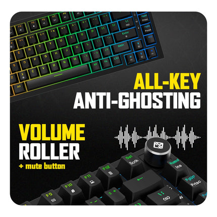 Cosmic Byte CB-GK-43 Phantom TKL Gasket Mechanical RGB Wired Keyboard, Pre-Lubed Outemu Red Switches, 1000Hz Polling, Software, Per-Key RGB, Swappable Switches, Volume Roller, USB C Port (Black)