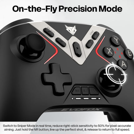 EvoFox One X Wireless Gaming Controller for PC, Switch, Android, iOS & macOS, Tri-Mode, Hall Effect Joysticks & Triggers, On-the-fly 6 Axis Gyro, 1000Hz Polling, Macro buttons, 800mAh Battery (Black)