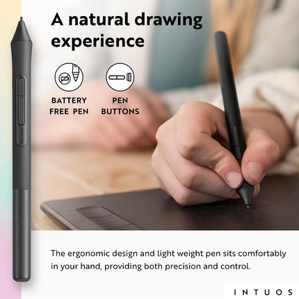 Wacom Intuos Medium CTL-6100WL/K0-CX Bluetooth Graphics Drawing Tablet, Portable for Teachers, Students and Creators, 4 Customizable ExpressKeys, Compatible with Chromebook Mac OS Android and Windows – Black