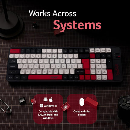 Acer RedShift Wireless Keyboard & Mouse Combo | Bluetooth + 2.4GHz Dual Mode | Multi-Device | 100-Key Slim Quiet Keyboard | 6-Button Mouse with 1600 DPI | Windows, Android, iOS | Black & Red