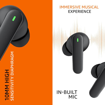 amazon basics True Wireless in-Ear Earbuds with Mic, Low-Latency Gaming Mode, Touch Control, IPX5 Water-Resistance, Bluetooth 5.3, Up to 60 Hours Play Time, Voice Assistance and Fast Charging (Black)