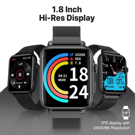 Promate ProWatch-B18 Fitness Smart Watch, 1.8 inch Display Bluetooth Calling, IP68 Water Resistance, Voice Assistant, Upto 20 Days Battery, 37 Sports Modes, Real-time HR Monitor, 100+ Watch Faces