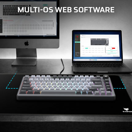 EvoFox Ronin X75 Tri-Mode Wireless Mechanical Keyboard| Gasket Mount, 5 Layer Sound Dampening, Hot Swap GTMX White Linear Switches,1000Hz Polling, Programmable, Muliti OS Web Software, Mac Key Caps