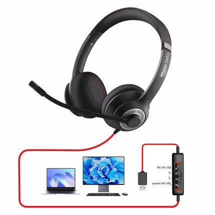 Amazon Basics Pro Series Wired USB On Ear Headset with Mic | 40 mm Driver | Computer/PC or Laptop Headphone | Noise Cancellation Microphone | in-line Control for Home, Office, Teams or Zoom, Black