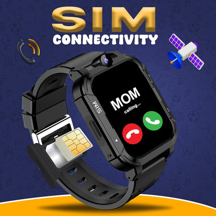 PunnkFunnk Musk Safeguard 5G/4G Kids Smart Watch with SIM Calling, GPS Tracker, Video Call, SOS Alerts, Face Unlock, Games, IP67, 800mAh Battery, Voice Chat, Maps(Black)