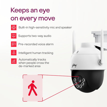 Godrej 3MP Smart 4G Mini PT CCTV Camera | EVE Pro 4G Mini PT | Night Vision | 360° View | AI Human Tracking | Motion Detection | Outdoor Camera | 2-Way Talk | 256GB SD Card Support | Alexa Support