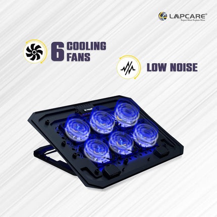 Lapcare Chillmate Pro LCP113 Black | USB Power Supply | 5 Adjustable Positions | 6 Fans | 2 USB Port 2.0 for Multiple Device Usage | Heat Dissipation | Fans Speed 1800-2200Rpm