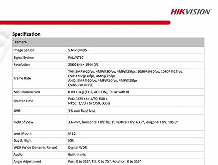 Hikvision 5 MP Outdoor Bullet CCTV Camera with inbuilt Audio Mic IP67 DS-2CE16H0T-ITPFS + USEWELL BNC/DC, White