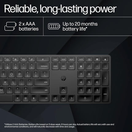 HP 450 Programmable Wireless, Full Size; 3-Zone Layout Keyboard, 2.4 GHz Wireless Connection, Compatible with PCs with Available USB-A Port