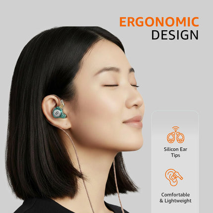 Amazon Basics Pro Series IEM Earphone, HiFi Stereo | 3.5 mm Plug| Dual Magnetic Circuit Dynamic Driver | Resin Inlay Metal Body | Detachable 5N OFC Cable | with Mic |for Audiophiles & Musicians |Cyan